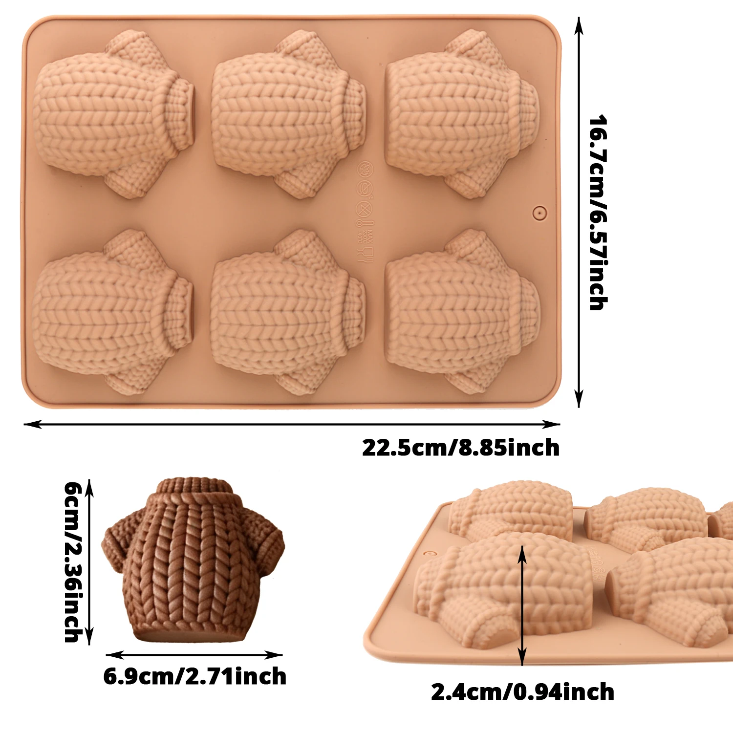 A clothing-shaped silicone mold, non-stick and easy to demold, made of food-grade silicone, with 6 compartments, can be used to make cupcakes, chocolates, cake decorations, and other baked goods, suitable for baking gifts, clothing themes, and home baking