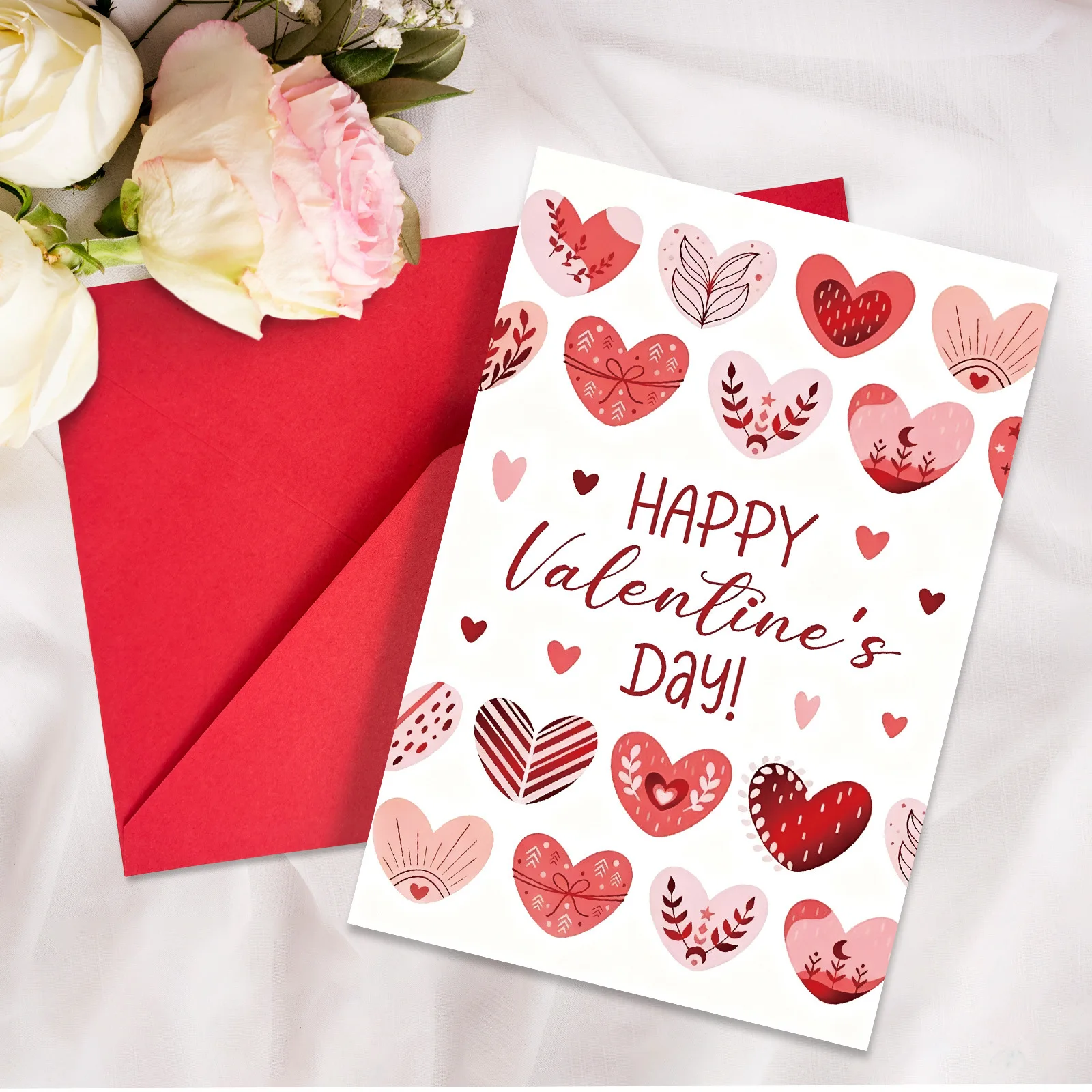 

10 Sets Valentine's Day Love Card Envelope Set with Pink Heartprint Decoration Romantic Festival Blessing Gift Cards