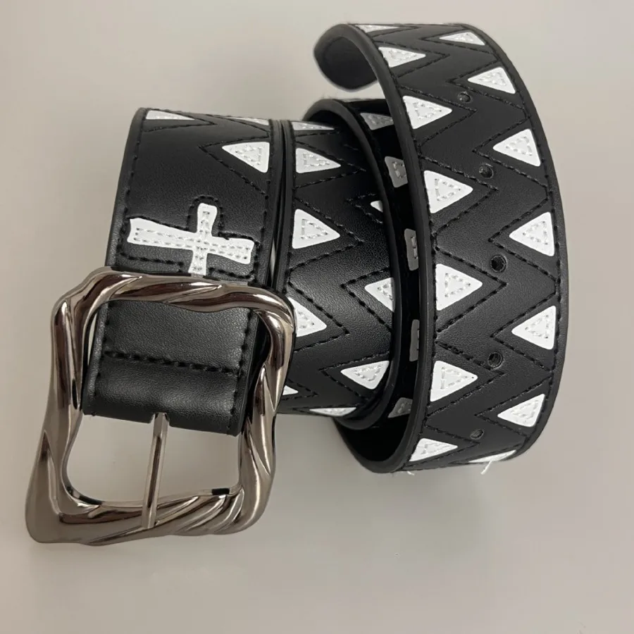 Triangle Printed European And American Punk Style Embroidered Wide Women's Fashion Decorative Belt Cross-Border Hot Sale
