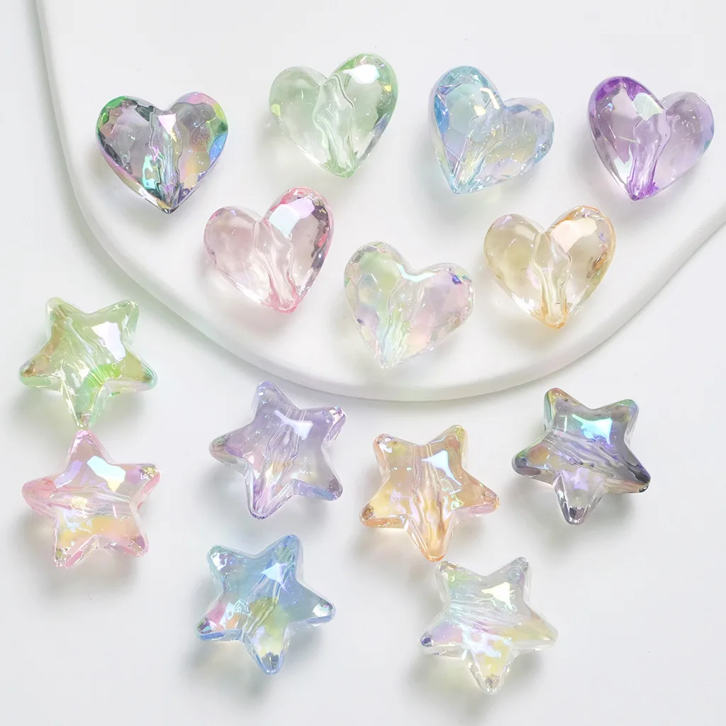 Transparent UV Phantom Cut Five pointed Star Love Acrylic DIY Bracelet Bead Material Wholesale Jewelry Accessories