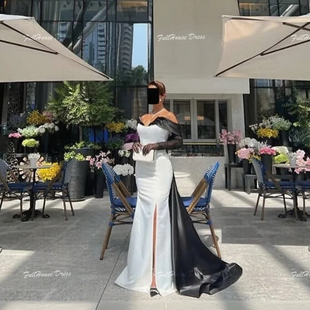 Vestido de fiesta formal con abertura lateral plisado y hombros descubiertos personalizado Vestido de noche hasta el suelo sin espalda con tren de barrido