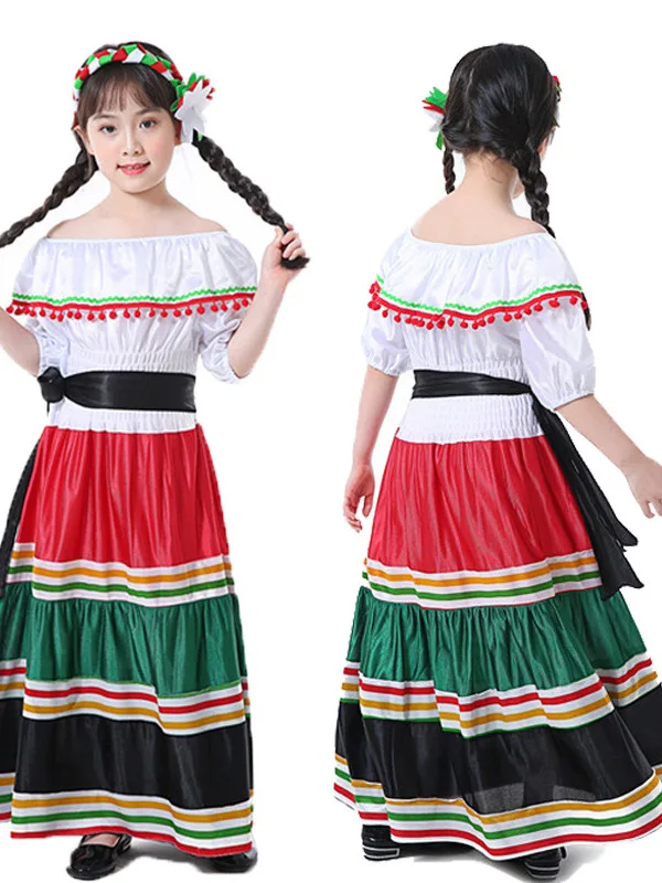 

Exotic Halloween Style Long Dress Children's National Costume Party Stage Performance Costume Girls Dress Traditional Ethnic ...