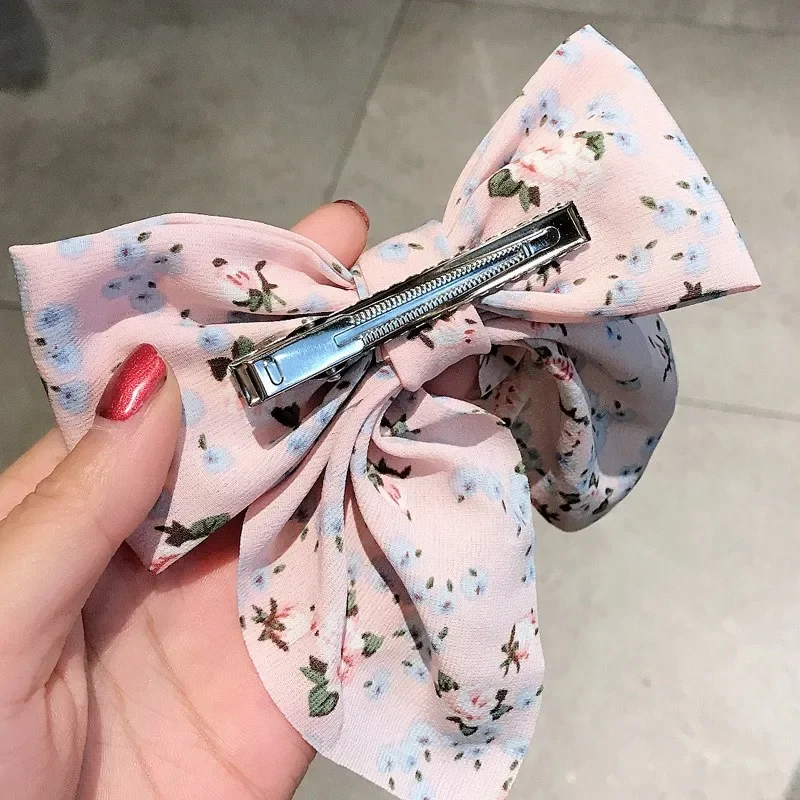 1Pcs Clip Girl Daisy Bow Hairpin Polka Dot Floral Print Hair Pastoral Retro Style Barrettes Big Bowknot Hairpin Hair Accessories