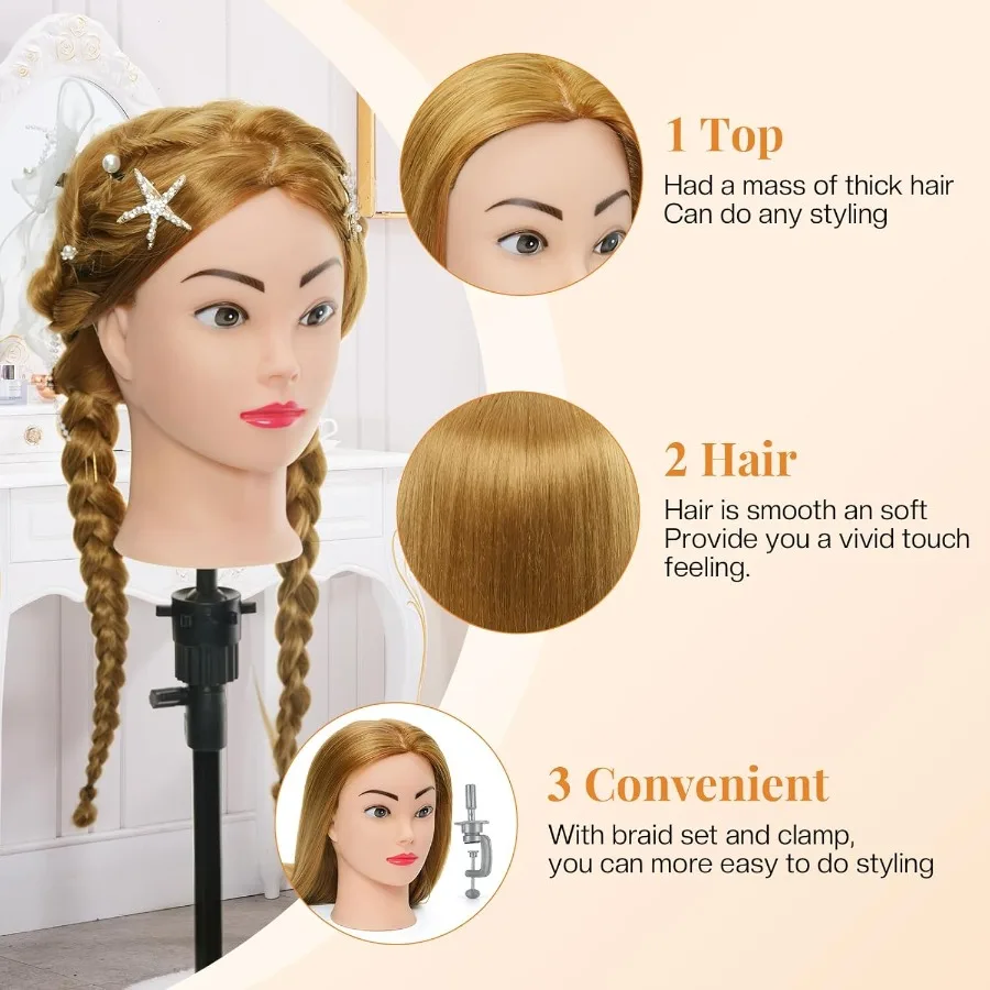 หัวหุ่นขนาด 26 นิ้ว พร้อมผมแท้ 80 เส้น สำหรับฝึกจัดแต่งทรงผมและถักเปียระดับมืออาชีพในโรงเรียนสอนเสริมสวย