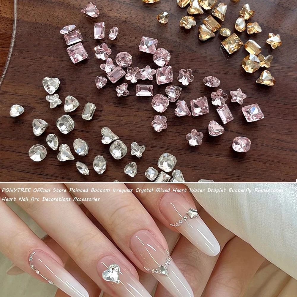 

Mixed Pointed-bottom Dazzling White Pink Champagne Heart Water Drop Star Flower Rhinestones Nail Art DIY Accessories Decorations