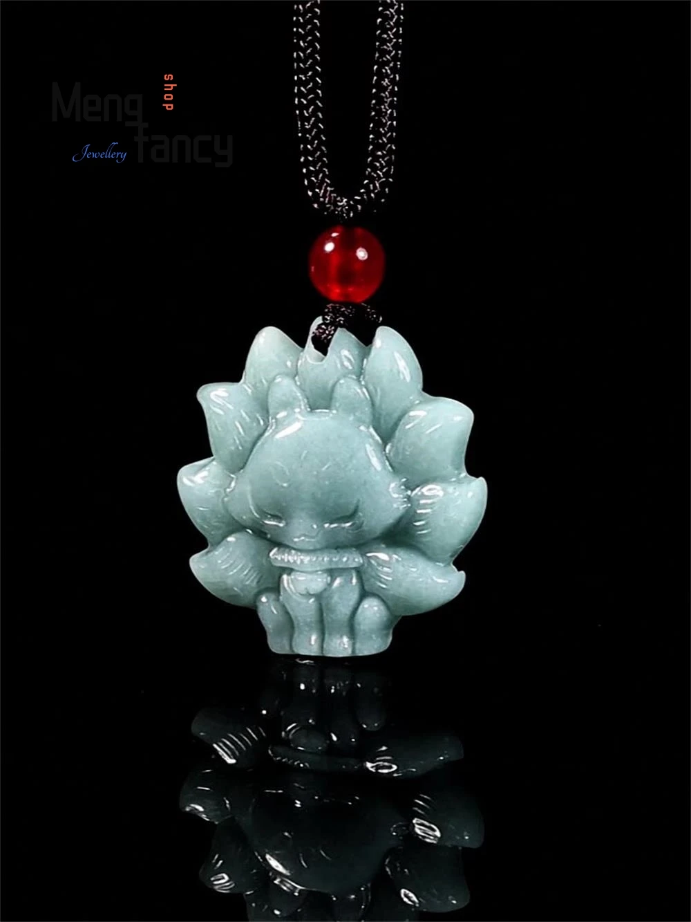 

Genuine Natural A-grade Jadeite Blue Water Fox Spirit Nine-tailed Fox Glutinous Jade Pendant Charms Fashion Jewelry Holiday Gift