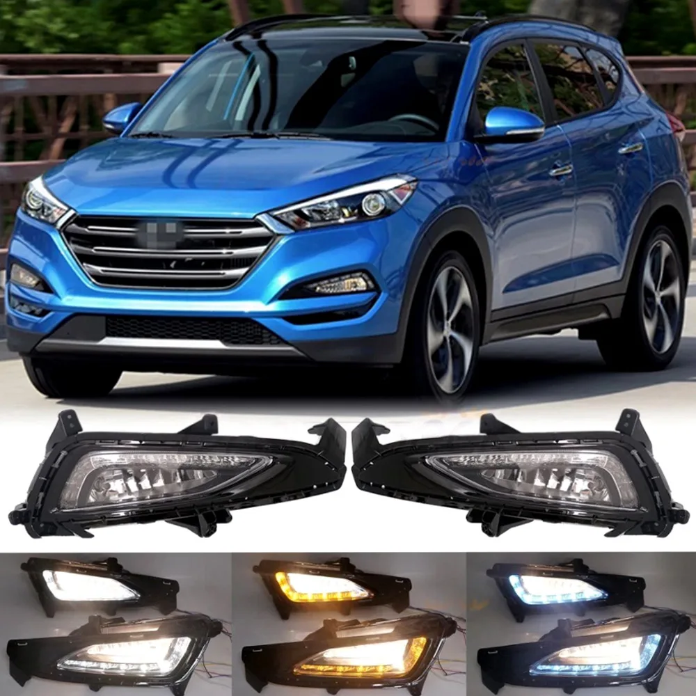 

Автомобильный светодиодный комплект DRL с янтарным указателем поворота для Hyundai Tucson 2016 2017 2018, светодиодные дневные ходовые огни DRL дневного света