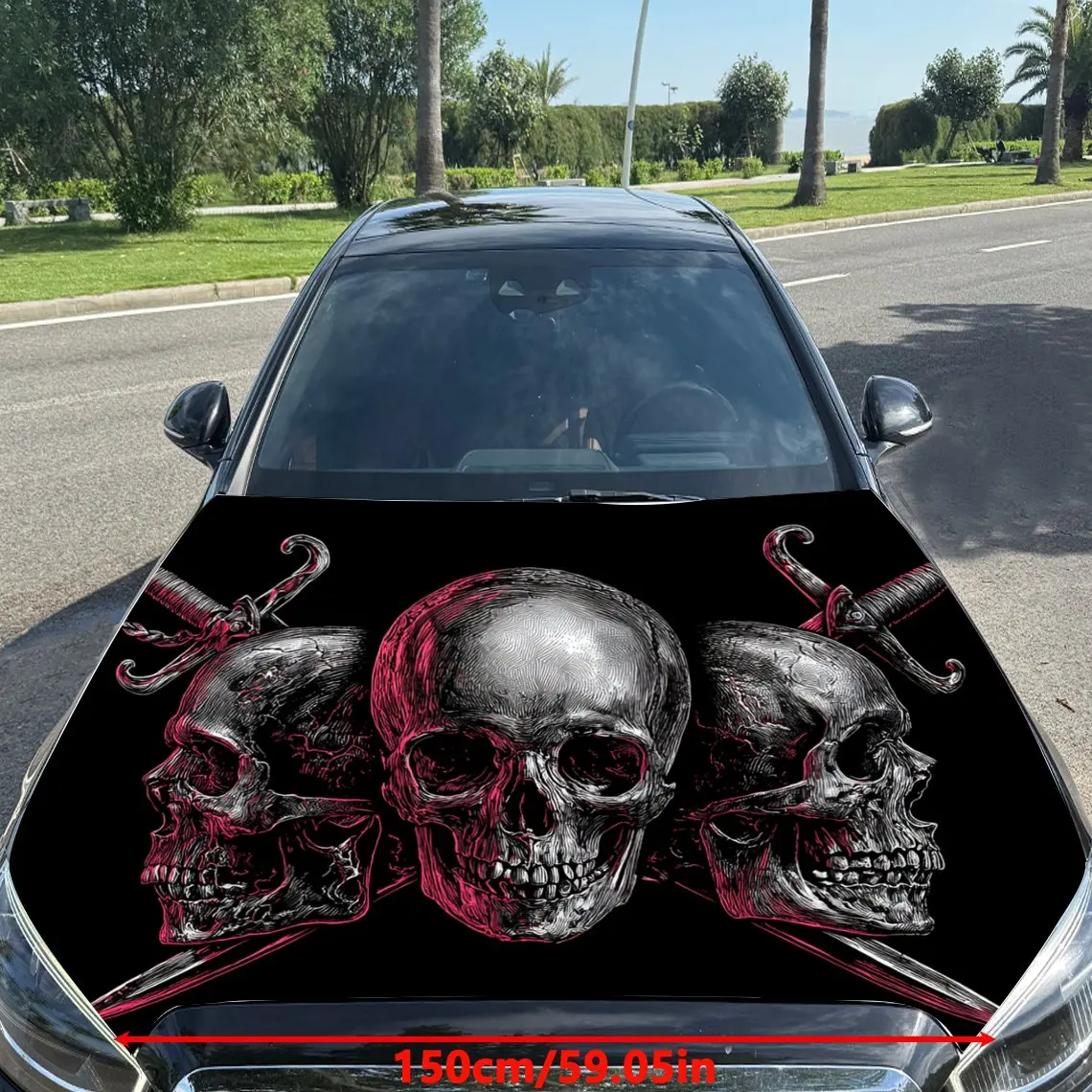 Car Decals Three Skulls & Crossbones Car Hood Sticker, Waterproof Self - Adhesive Vinyl Graphics Decals, Decorative Protective &