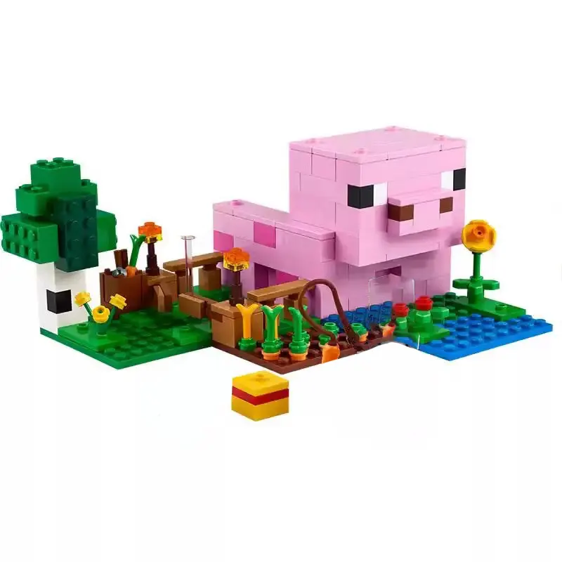 Meu mini mundo porco casa de bebê e jardim casa crianças meninos e meninas montagem blocos de construção brinquedo presente 21268