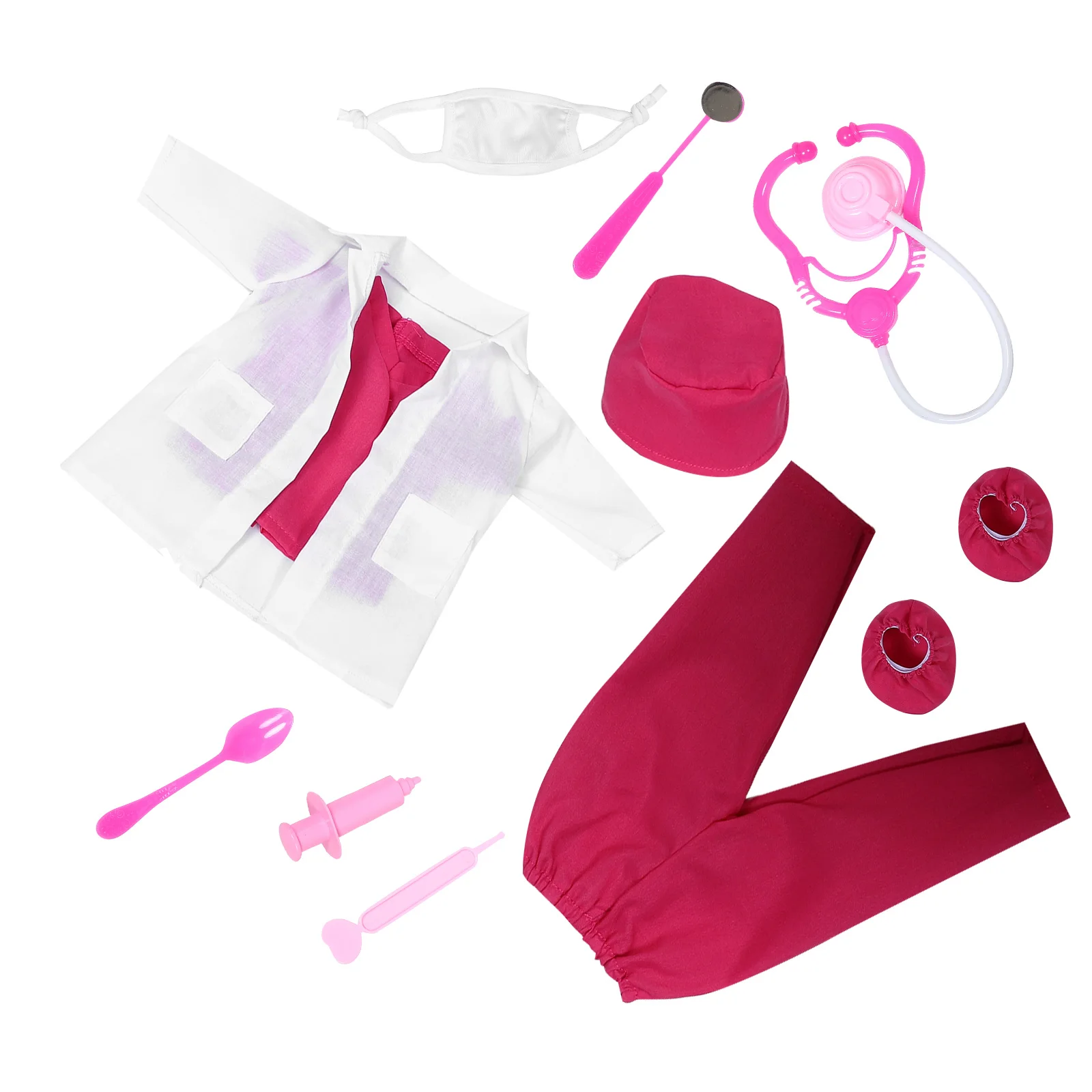 1 set di vestiti da 18 pollici, costume da dottore, giochi di finzione, set di strumenti, strumenti, materiale medico in poliestere, cappotto in miniatura