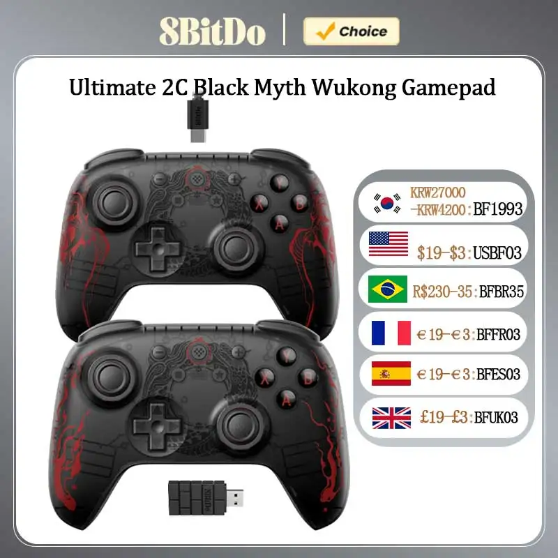 8BitDo Ultimate 2C Wireless Game Controller Wired Gamepad Black Myth WuKong with Hall Effect Joystick for Windows 10 11 Android