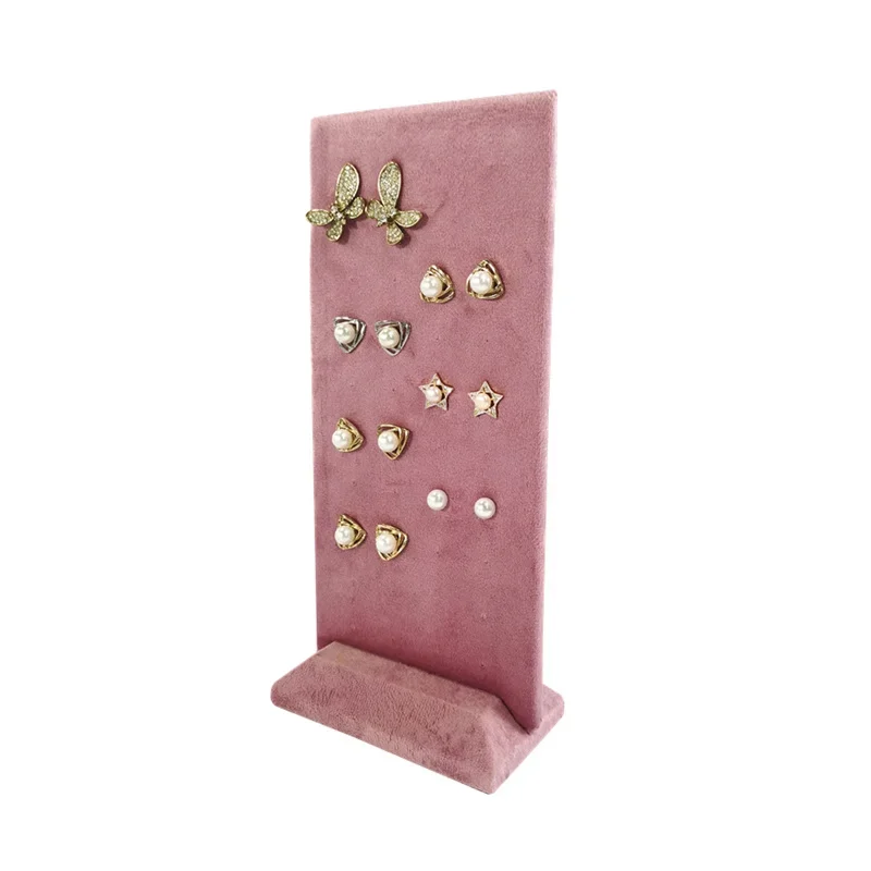 

High Quality Pink Velvet Jewelry Display Stand 40 Holes Removable Earrings Ear Studs Pendants Show Holder With Wooden Base Rack