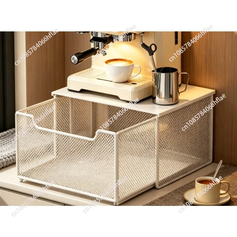 Desktop Coffee Station Storage Rack with Drawer, Bar Side Cabinet, Organizer for Coffee Capsules & Tea Bags