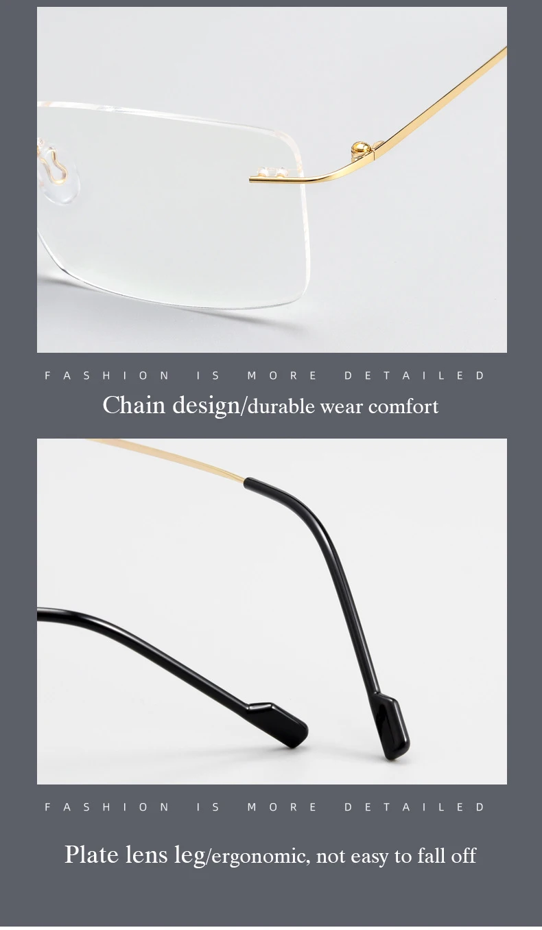 New 2022 Rimless Glasses Frame with Recipe Customized Lenses Shapes Flexible Temple Legs Prescription Eyeglasses for Men Women