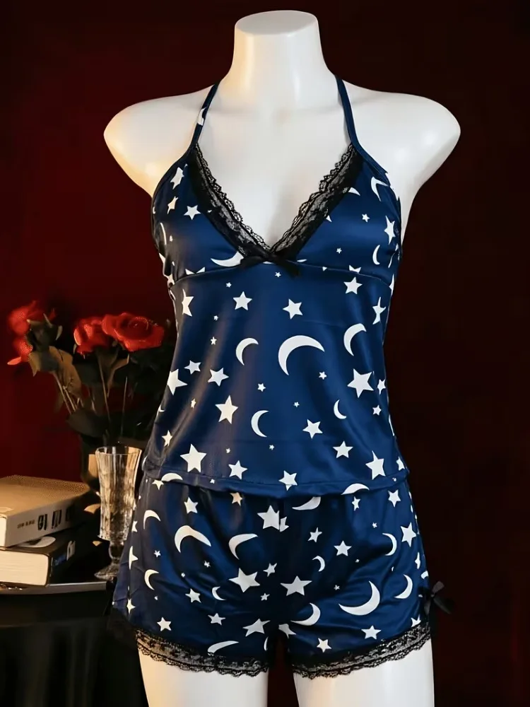 Lace-Trimmed Leopard Printed 2 Pieces Pajamas Set Women Sleepwear Straps Crop Top & Shorts Suit Home Clothes Loungewear image 5