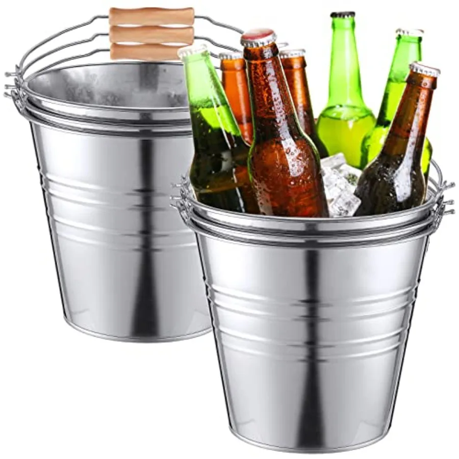 Juego de 6 Cubos Metálicos Grandes para Cerveza, Cubo de Acero Galvanizado con Asa para Regalos, Cestas, Hielo, Dulces y Fiestas 8.6 6