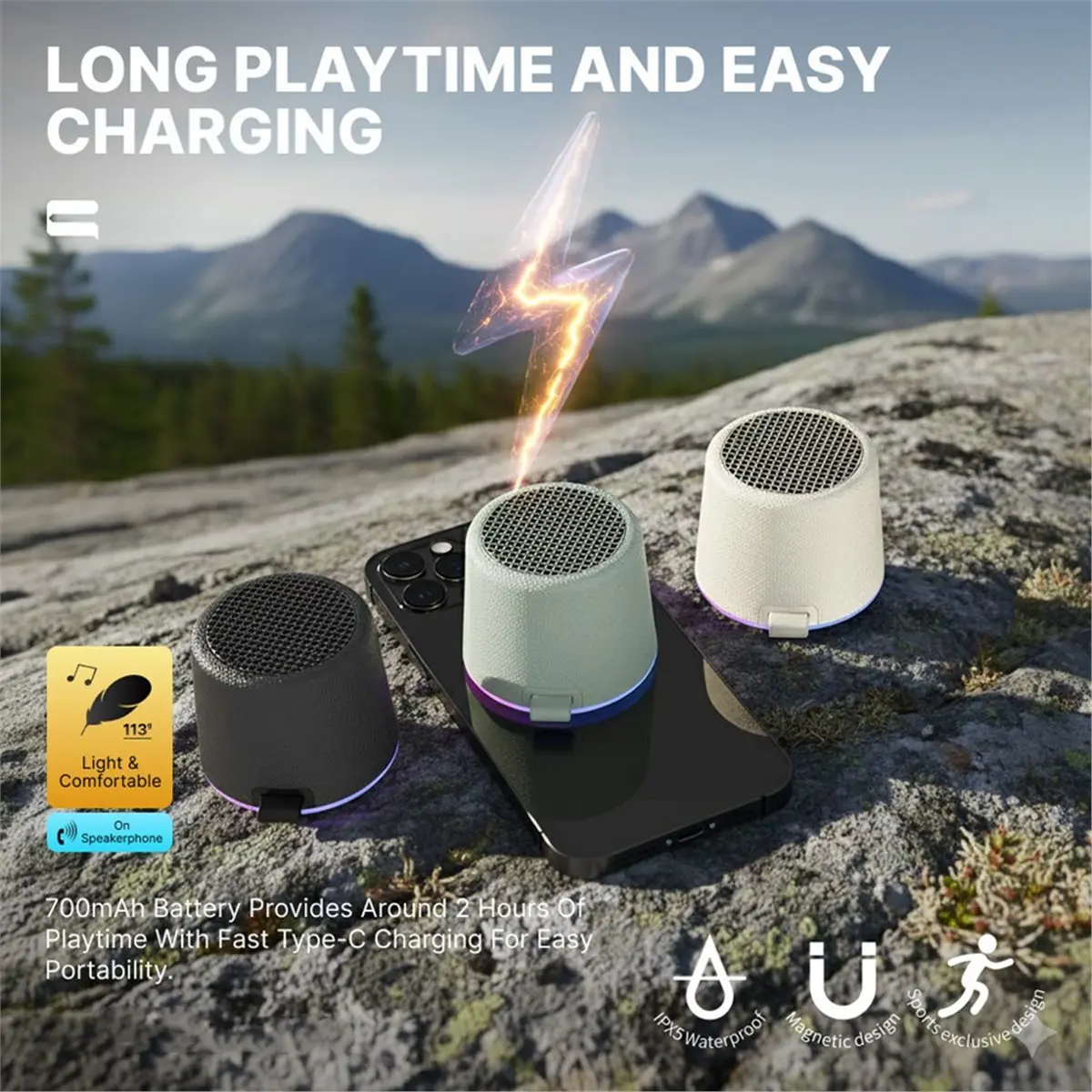 

Портативная Bluetooth-колонка A73T, IPX5, водонепроницаемая, RGB, магнитная, мини-аудиосистема, 700 мАч, плеер, держатель для телефона, B