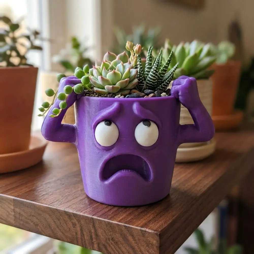 3D Printed Funny Face Succulent Planter Novelty Lifelike Shocked Expression Plant Pot Humorous Face Plastic