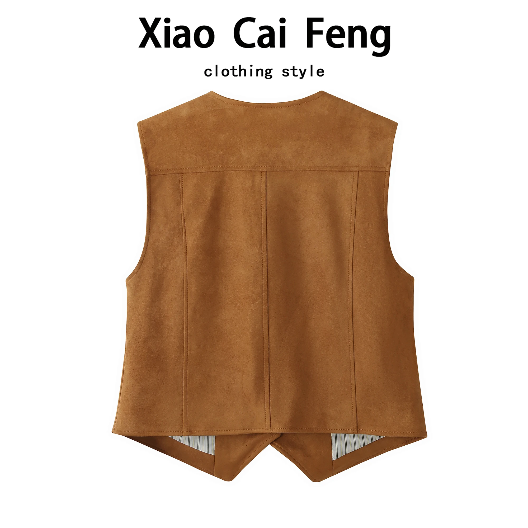 Women's Suede Vest Cartoon Patchwork Outerwear V-Neck Thickened Regular Length Single Button Closure Autumn Fashion Item