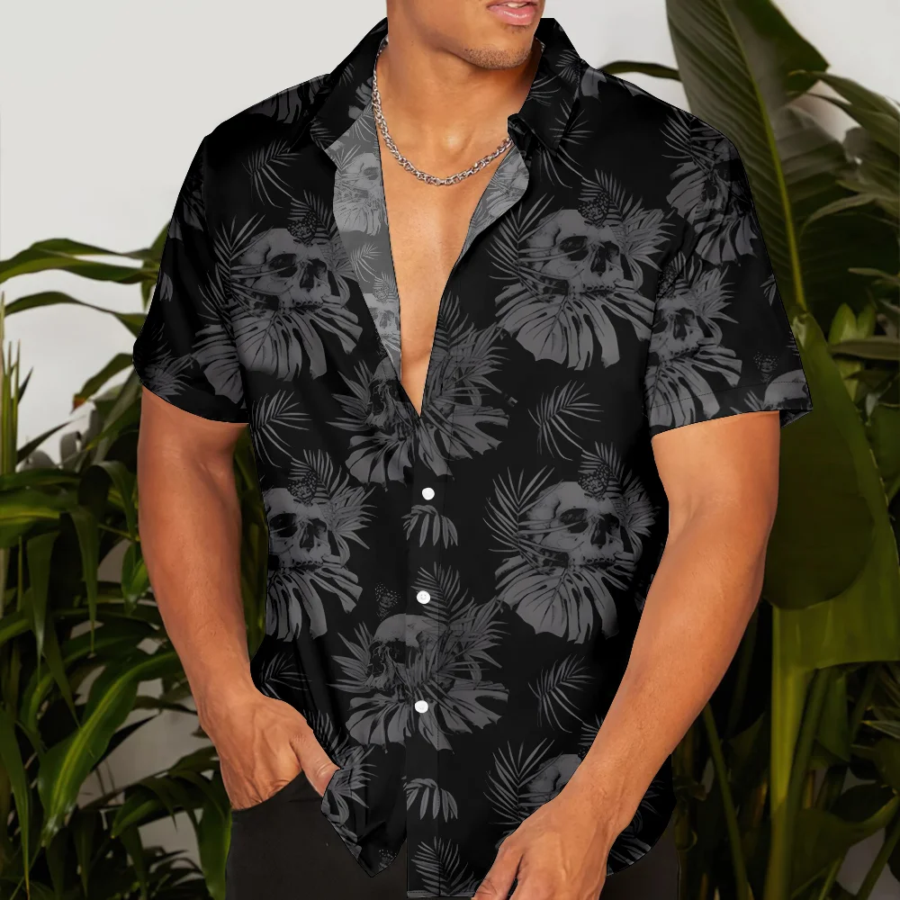 

Horror Skull Men's Shirt Summer Hawaiian Beach Shirt Street Hip Hop Short Sleeve Retro Tops Party Loose Blouse Fashion Man Trend