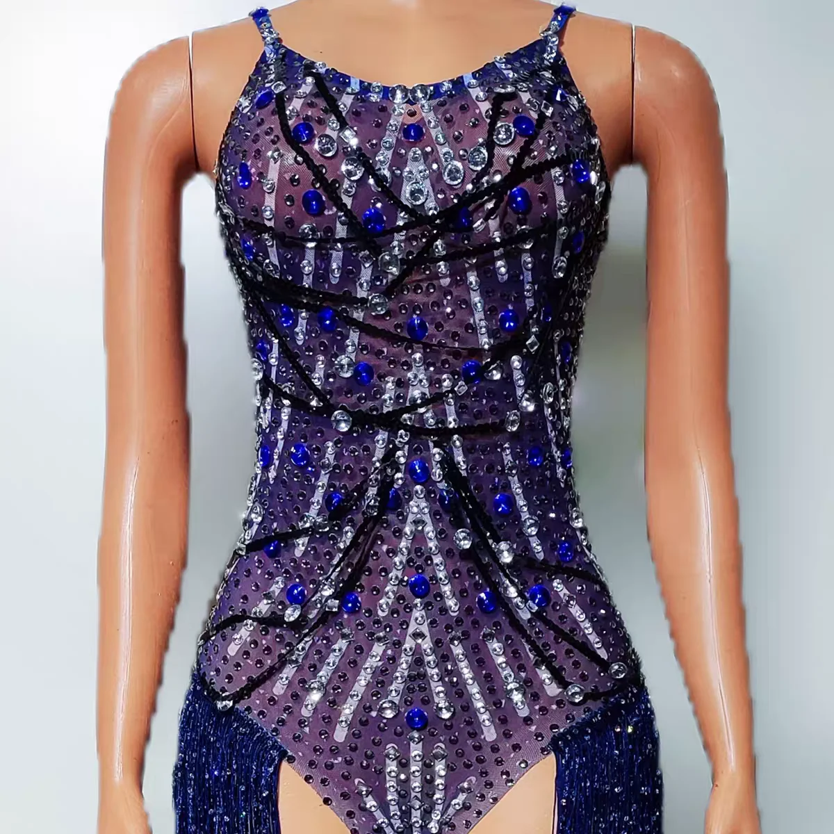 Seksowny kombinezon z frędzlami w kształcie pełnego diamentu Klub nocny DJ Bar Kobieta piosenkarka Zespół taneczny Odzież na występy Impreza tematyczna