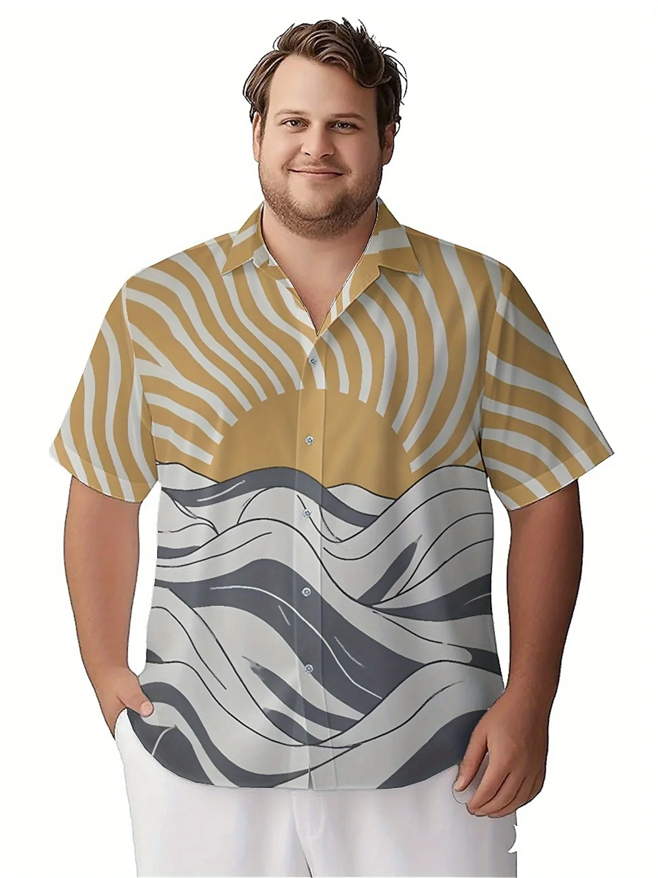 Men's Plus Size Hawaiian Shirts Sunshine and Waves Pattern,New in Summer Fashion Tops,Hip Hop Rock Streetwear
