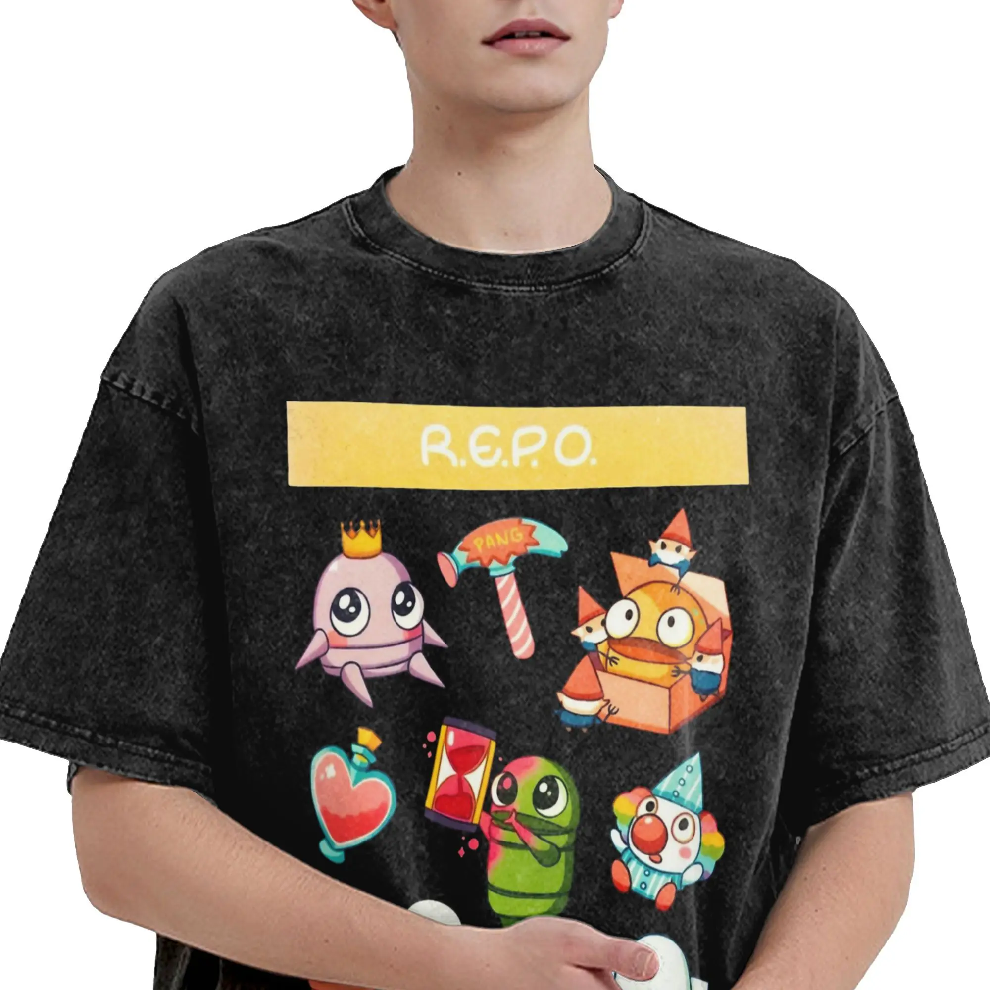 الترفيه ريبو A6 تي شيرت فينيل للرجال Crewneck القطن الخالص غسلها تي شيرت قصير الأكمام تي شيرت بلايز فريدة من نوعها