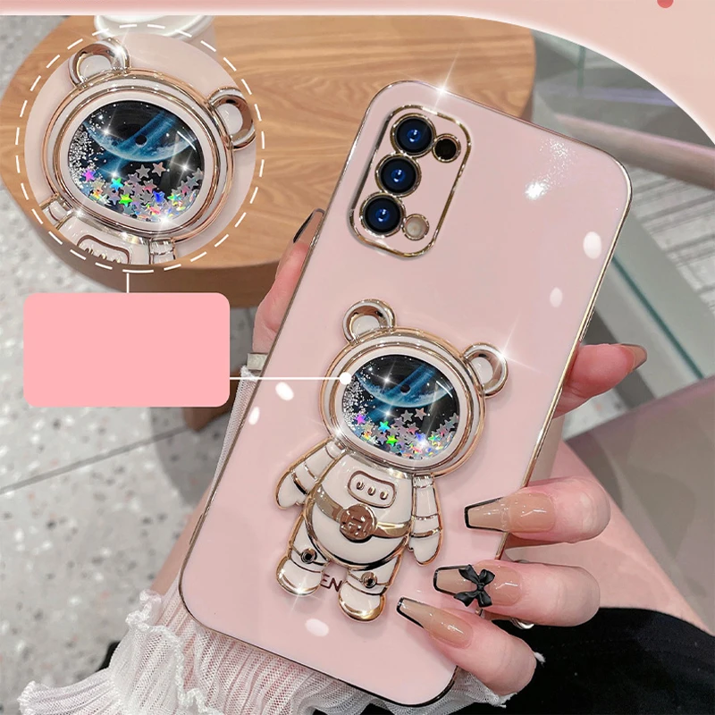 Glitter Quicksand Astronaut Case For OPPO Reno 10 7 5G A77 5G A53 A93 5G A57 A78 A74 5G A52 A15 A17 A57S A16 Plating Cover