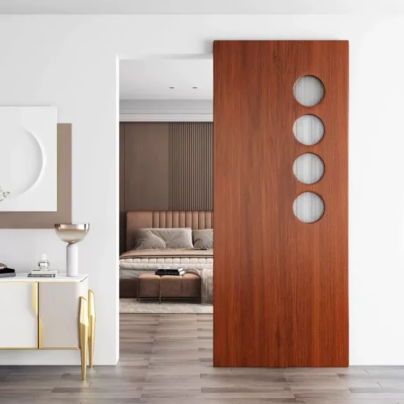 American retro solid wood barn door sliding invisible kitchen door hanging rail bathroom