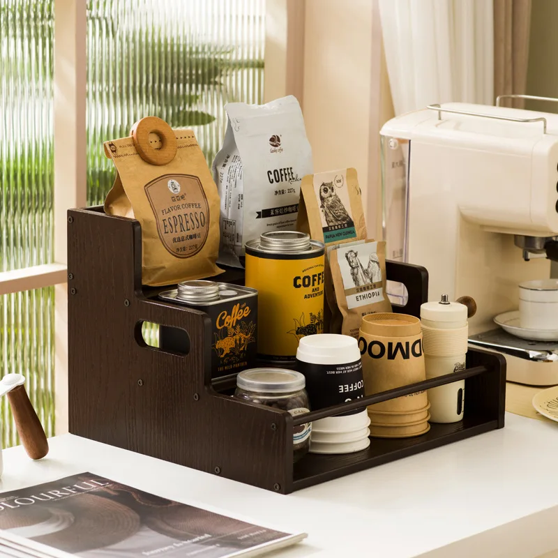 

Durable Wooden Walnut Desktop Storage Shelf Solid Wood Perfume Coffee Cup Holder Display Stand