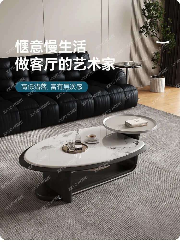 A Living Room Household Rock Slab Coffee Table Combination Light Luxury Modern Small Apartment Minimalist High-end Oval Tea Ta