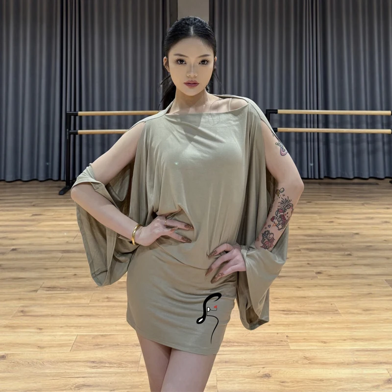 

Тренировочная одежда для латинских танцев самбы для взрослых, платье для латинских танцев с нерегулярными рукавами, женские платья для бальных танцев самбы SL14616