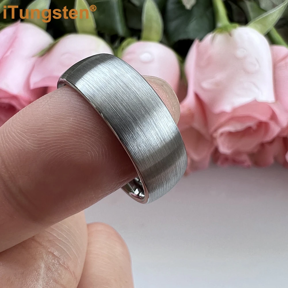 iTungsten 6mm 8mm Black Tungsten Carbide Ring Men Women Engagement Wedding Band Fashion Jewelry Domed Brushed Finish Comfort Fit
