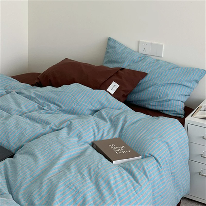 

Комплект постельного белья Hua Face Klein Resonance в винтажном стиле из чистого хлопка, 4 предмета: пододеяльник и простыни из стираного хлопка