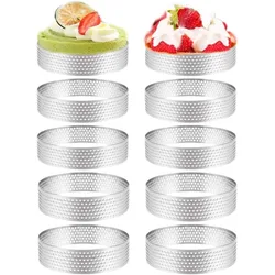 10PCS 5/6/7/8CM Perforated Tart Rings with Hole Stainless Steel Tart Bottom Tower Fruit Pie Quiches Cake Ring Mousse Baking Mold