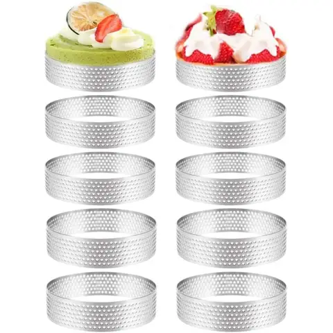 10PCS 5/6/7/8CM 구멍이있는 천공 된 타트 링 스테인레스 스틸 타트 하단 타워 과일 파이 Quiches 케이크 링 무스 베이킹 금형