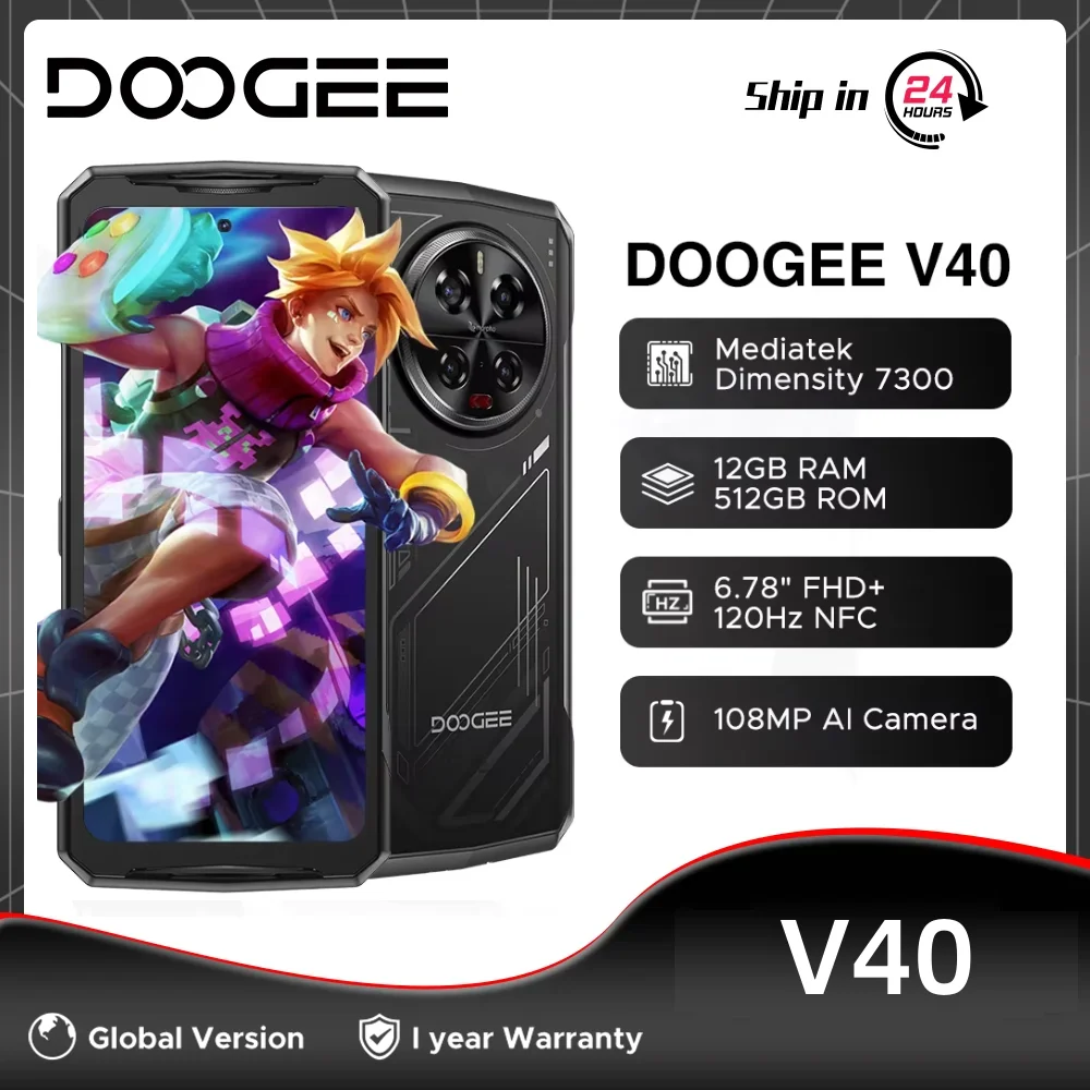 Global Version DOOGEE V40 5G Rugged Phone 32GB 512GB MTK Dimensity 7300 6.78