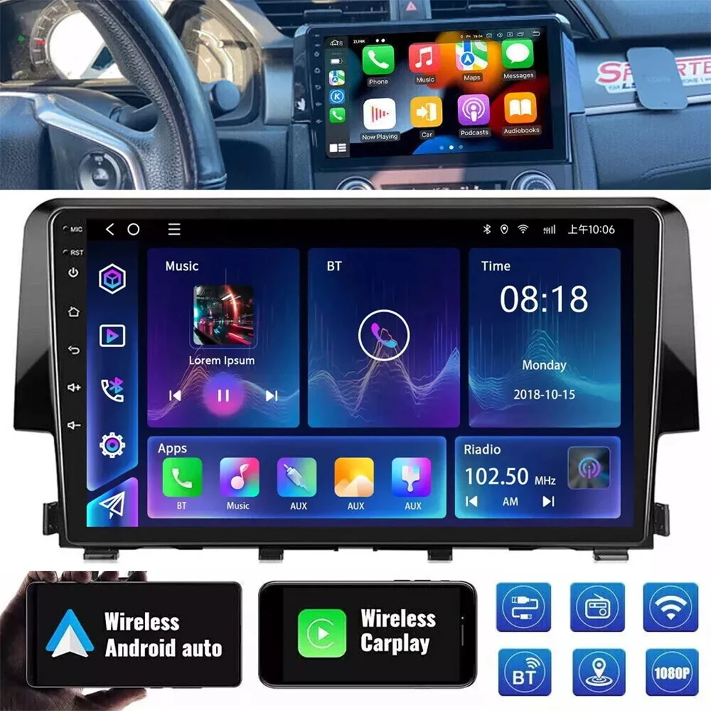 For Apple Carplay For Honda Civic 2016-2020 Android 14 Car Stereo Radio Gps Wifi BT Car Play Automotive multimedia car screen