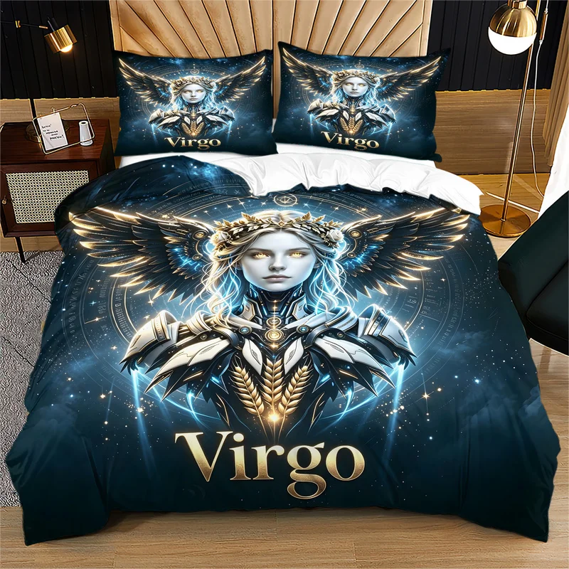 2/3Pcs Microfiber Duvet Cover Set (No Comforter & Pillow Inserts),Machine Washable,Mechanical Futuristic 12 Zodiac Signs Print