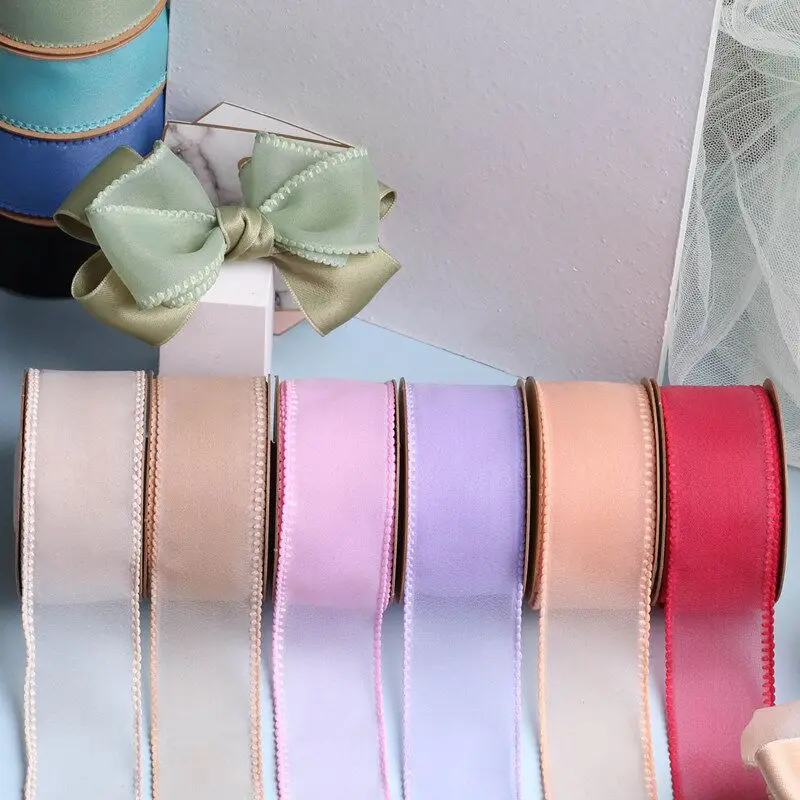 10 Yards 25MM 40MM Tulle/Snow Yarn Ribbon DIY Handmade Materials Headwear For Hair Bows Clothing Home Accessories Solid Color