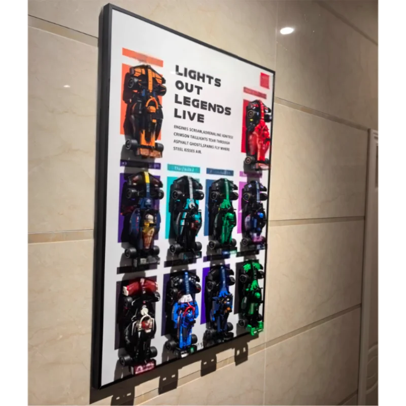 Wall Shelf Metal Photo Frame Lego 2025 Racing Team 10Piece Building Block Racing Car Wall Display Storage Frame Promotion