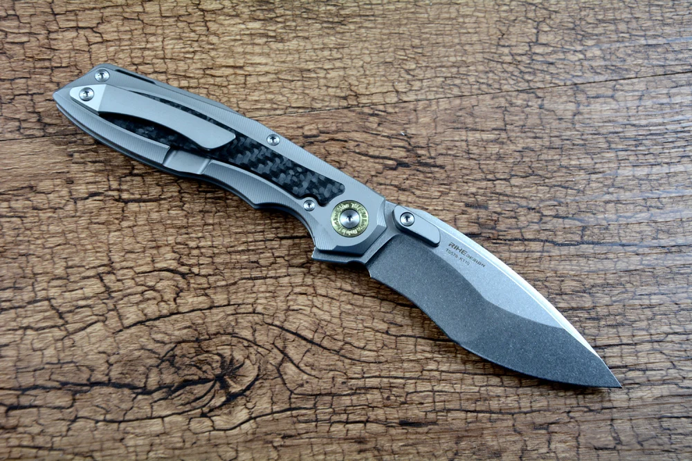 TWOSUN K110 Blade Folding Pocket Knife Outdoor Camping Hunting Survival Carbon Fiber Titanium Handle TS578