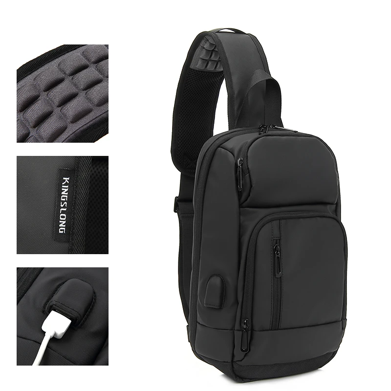 KINGSLONG Men One Shoulder Backpack Waterproof Sports Travel Versatile Multifunctional Chest Bag with USB Port 13.78 inch