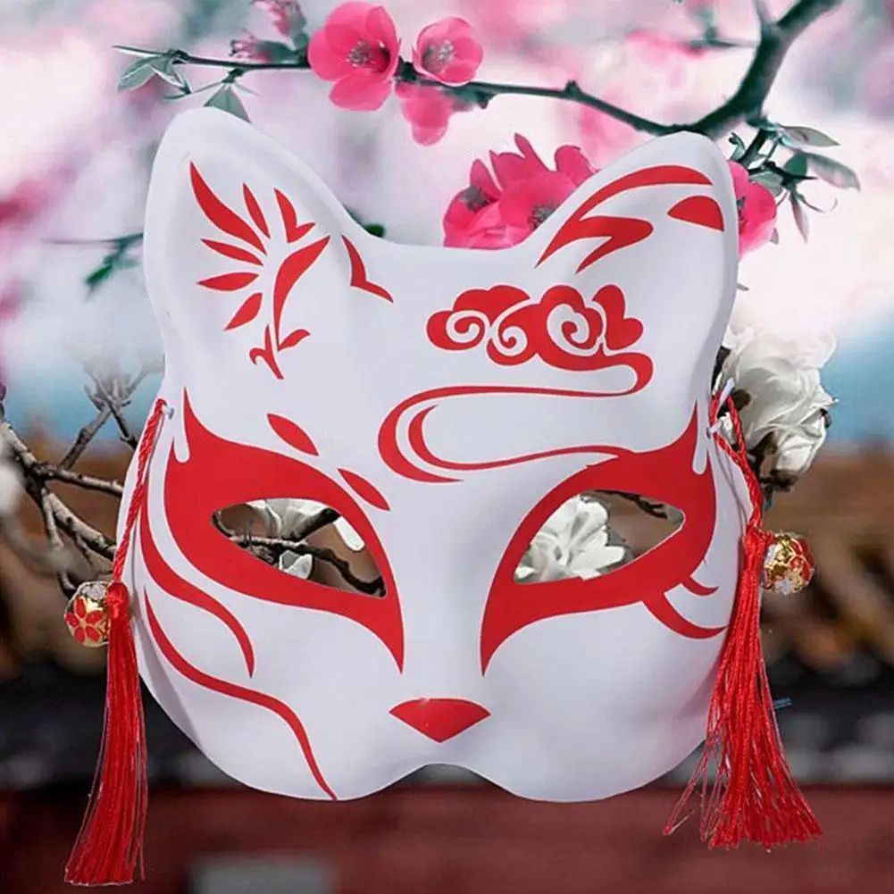 Anime Mask Japanese Cosplay Rave Hand-Painted Anime Demon Slayer Half Face Cat Masks Masquerade Festival Party Props