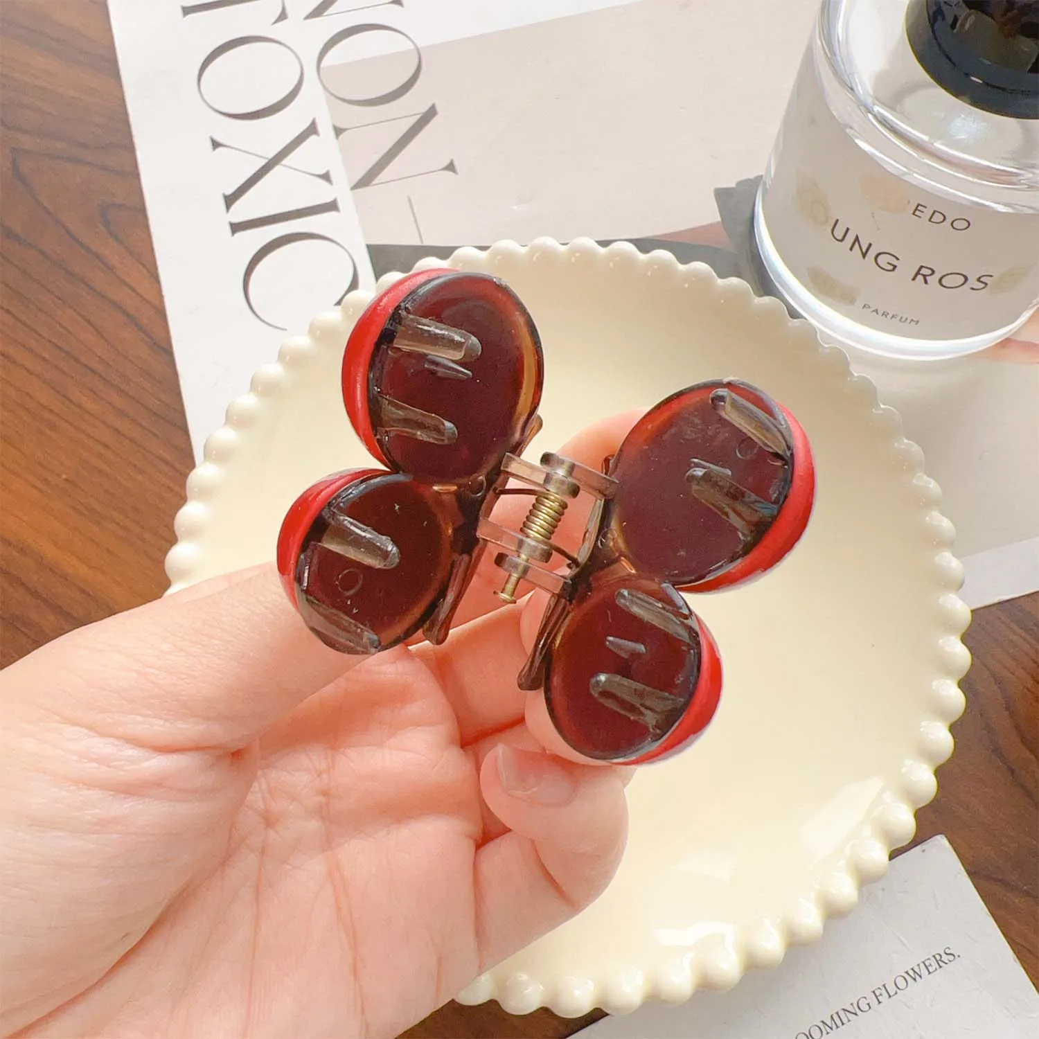 Cherry Red Bow Velvet Texture Elegant Hair Clip Fashionable Versatile Edge Hairpin Sweet Cool Headwear Girl Hair Accessories