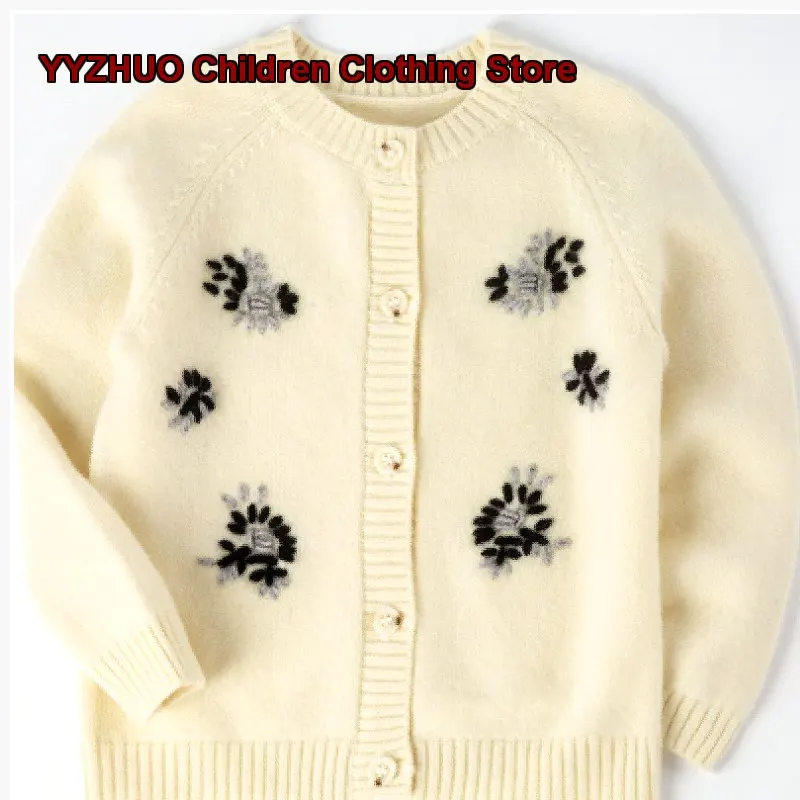Girls Cardigan Kids Autumn Winter Cashmere Knit Jacket Solid Color Warm Outerwear Toddler