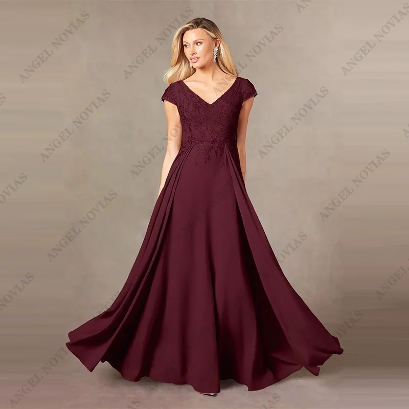 Customized Long A Line Burgundy Mother of the Bride Dresses with Skirt Wedding Party Dress vestidos de fiestas elegantes mujer