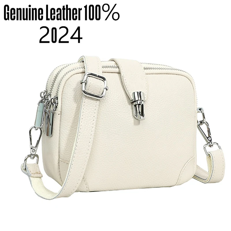 Luxury New 2024 Women\'s Shoulder Bag 100% Layer Cowhide Female Messenger Bags Trendy Designer Casual Handbag Wallet Sac A Main