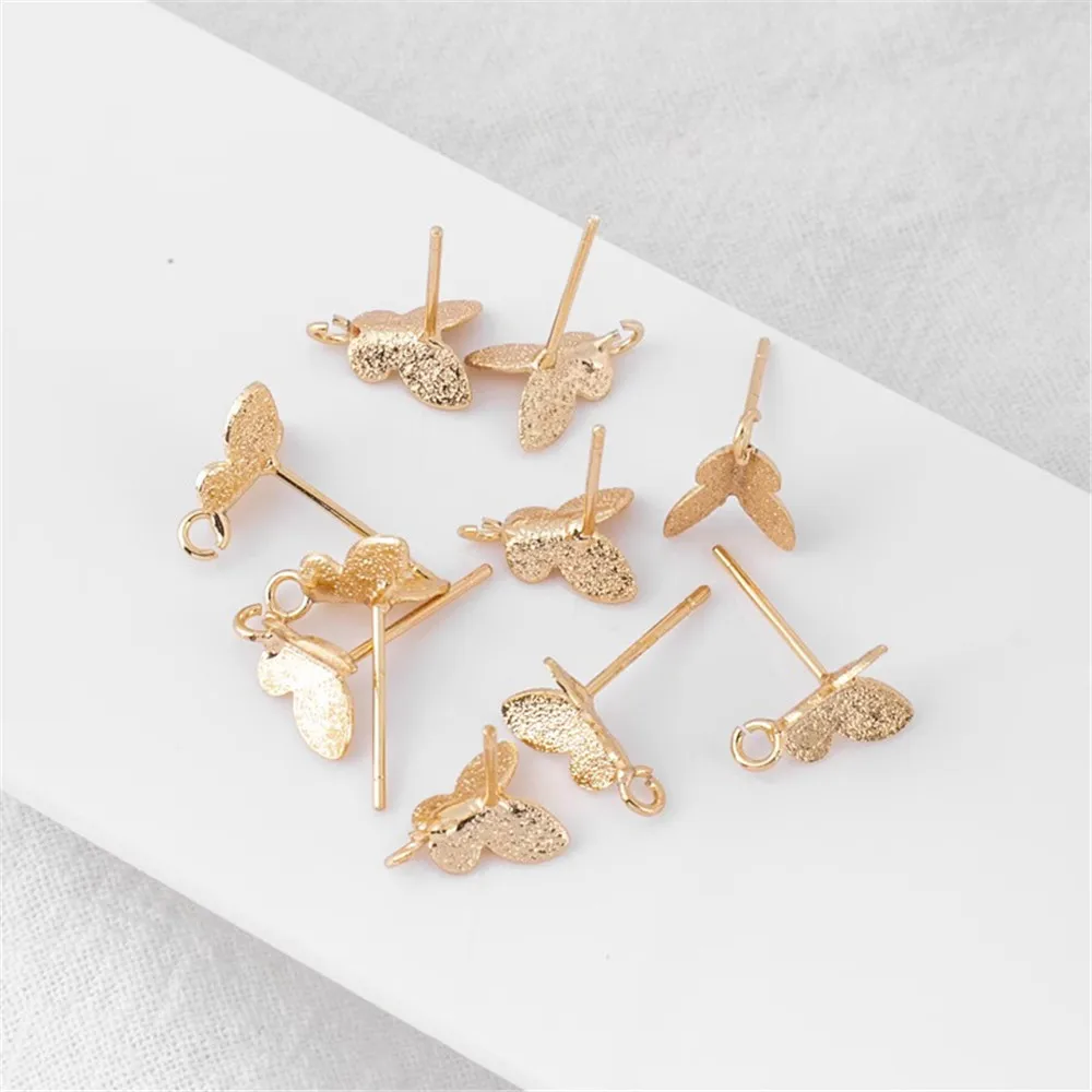 

14K Gold Butterfly 925 Silver Needle with Rings Earrings Studs DIY Jewelry Earrings 7.4mm