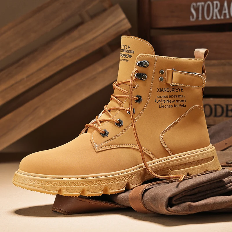 High Top Herren Stiefel Lederstiefel Winter Outdoor Freizeit schuhe Mode flache Arbeits stiefel schnüren rutsch feste Herren Stiefeletten Turnschuhe